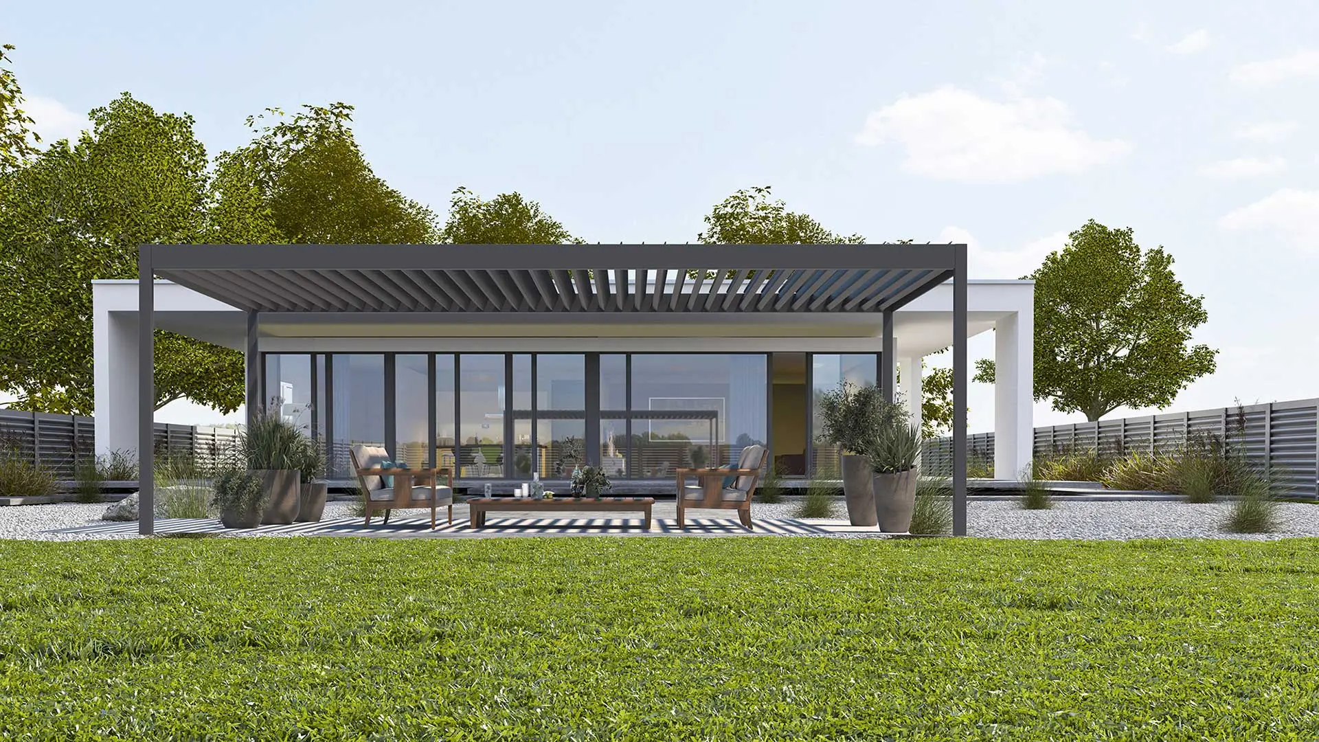 Pergola wolnostojąca, zadaszenie tarasu do nowoczesnych domów, Eska Zabudowy Tarasu